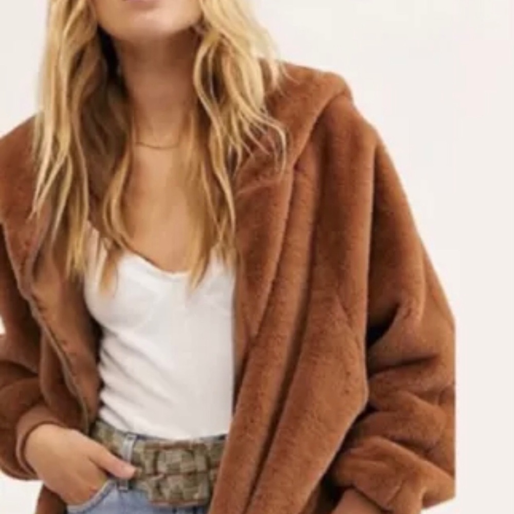 SOLD*SOLD*SOLD*SOLD*NWT*FREE PEOPLE FAUX FUR HOODED JACKET*BROWN*MSRP $198